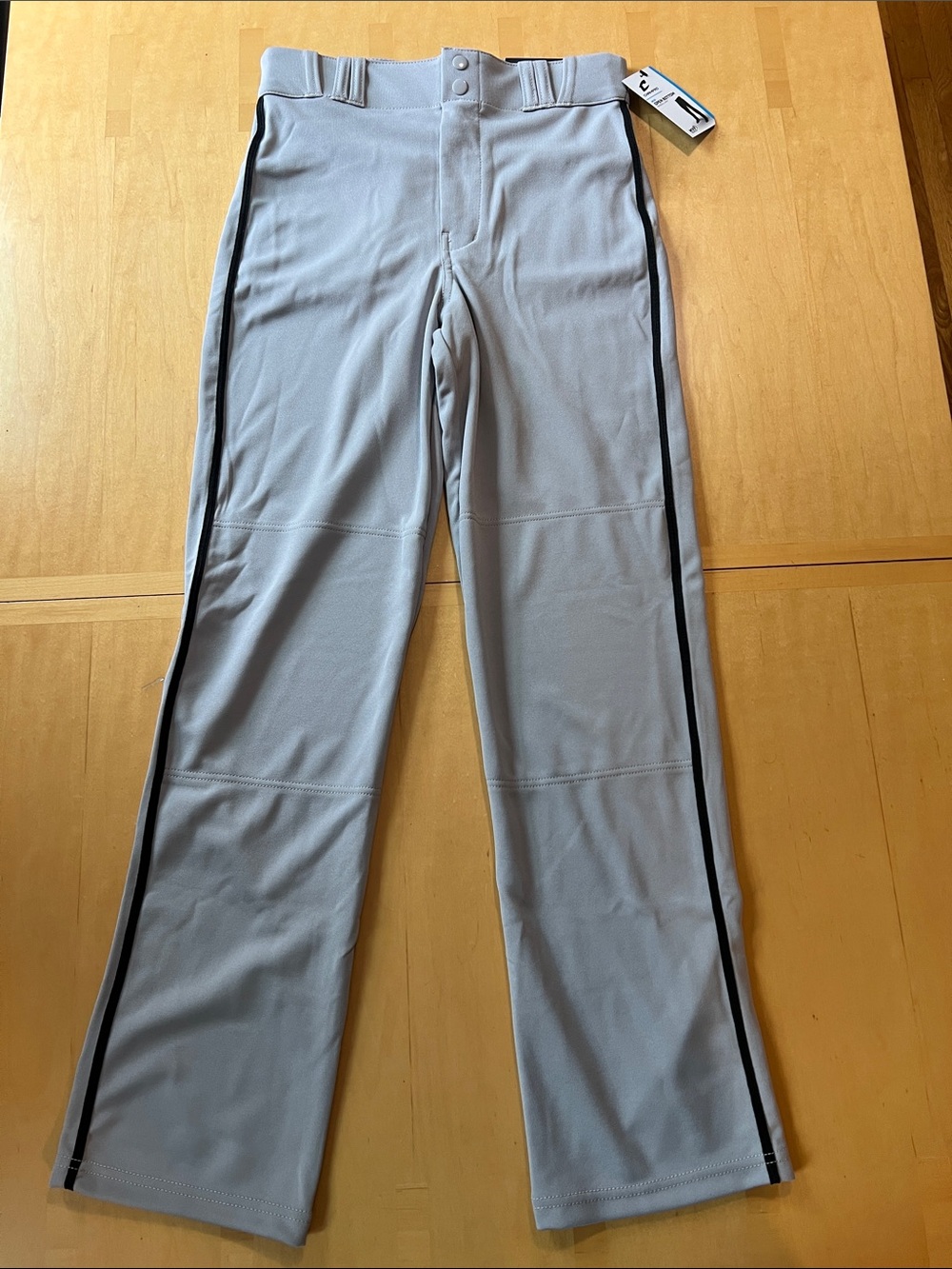 Kids Athletic Baseball Pants with Black Side Piping - Light Gray